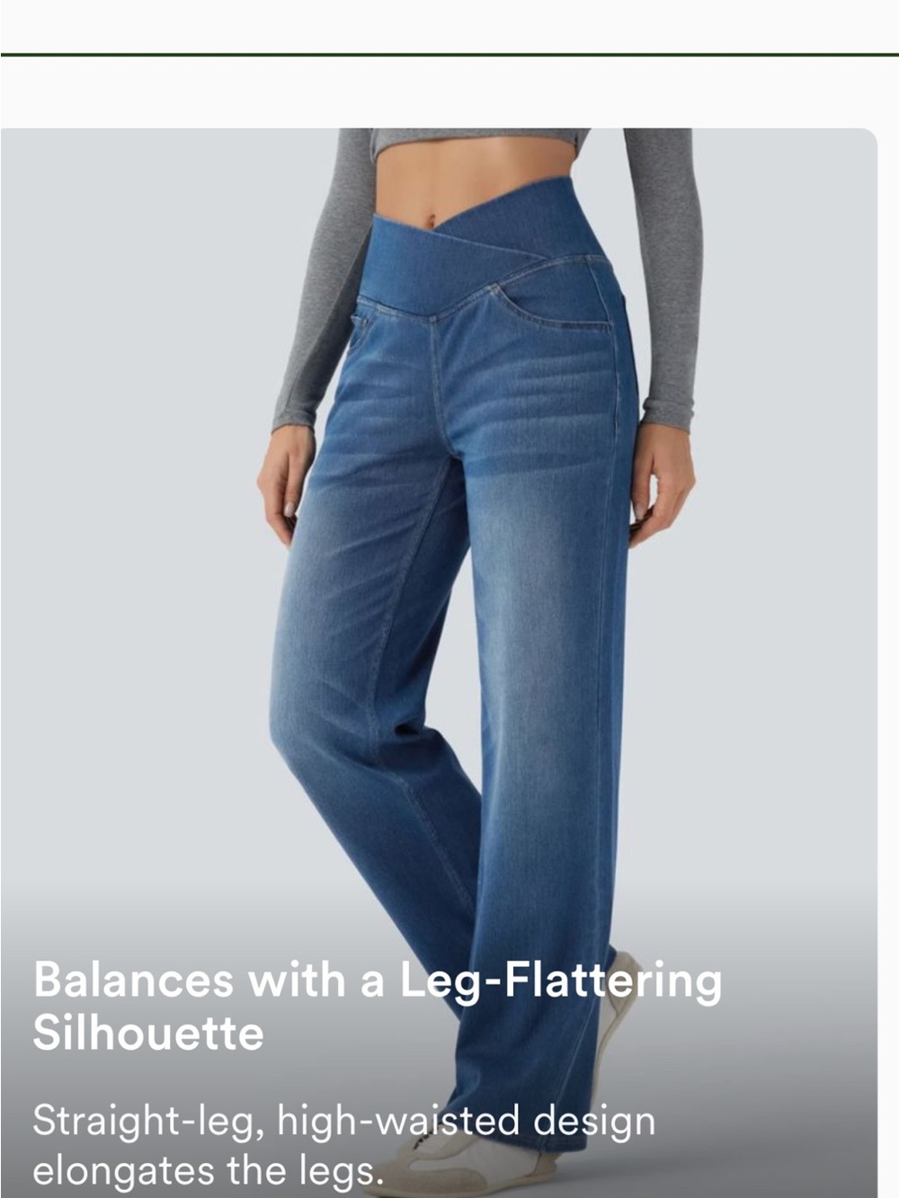 Halara Flex™ Crossover High Waisted Tummy Control Casual Straight Leg Jeans - Picture 7 of 16